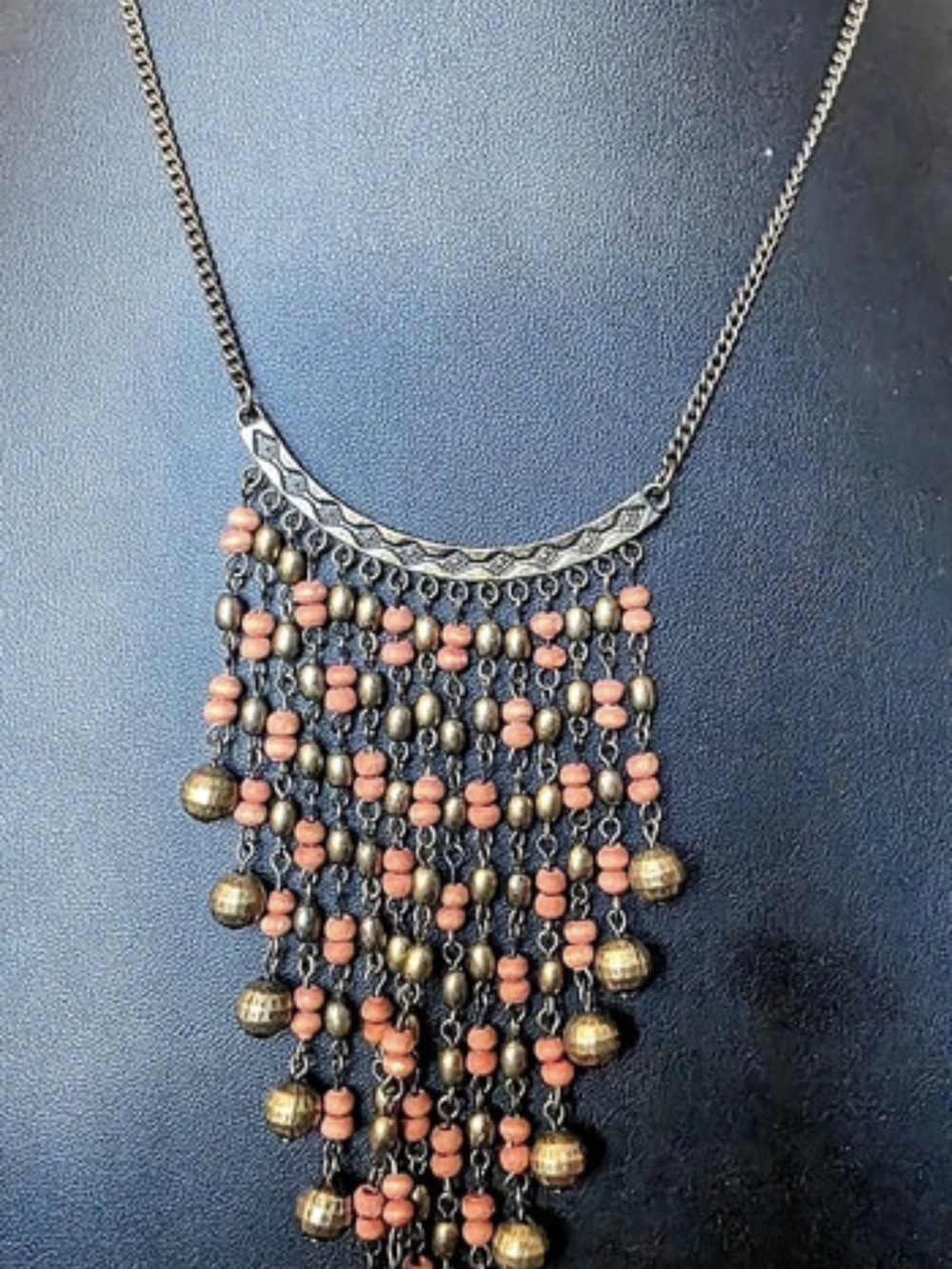 Claire's Beaded Bib Statement Necklace in Brown & Gold